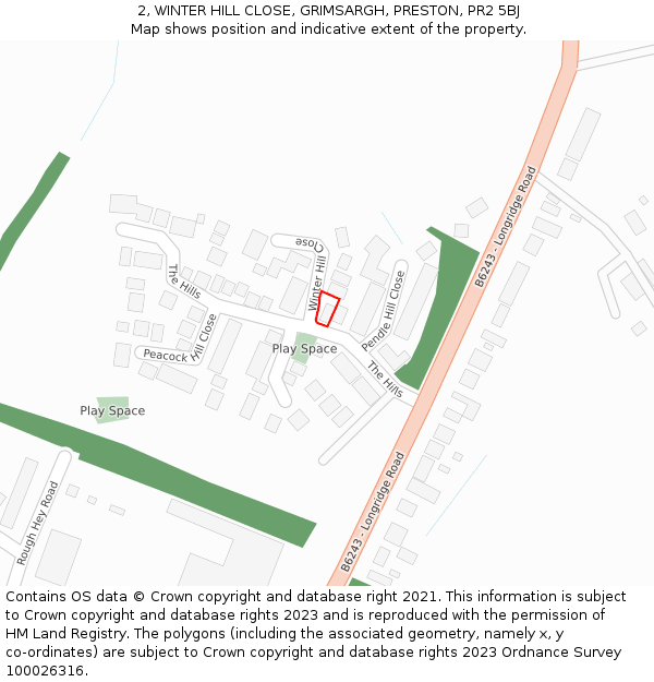 2, WINTER HILL CLOSE, GRIMSARGH, PRESTON, PR2 5BJ: Location map and indicative extent of plot