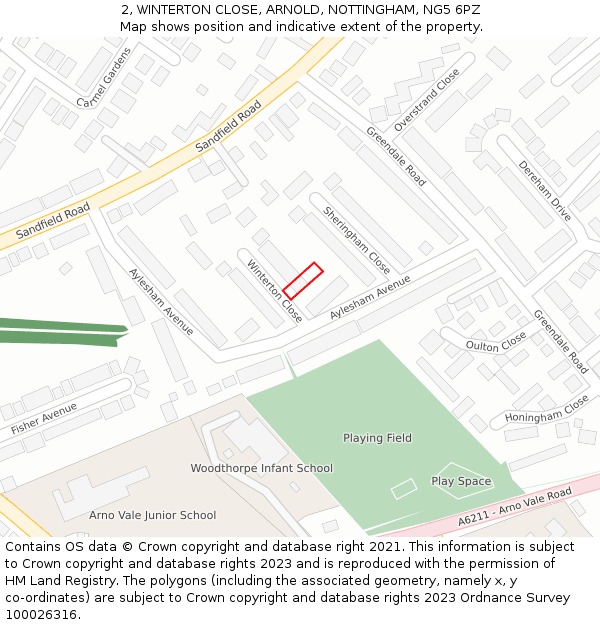 2, WINTERTON CLOSE, ARNOLD, NOTTINGHAM, NG5 6PZ: Location map and indicative extent of plot