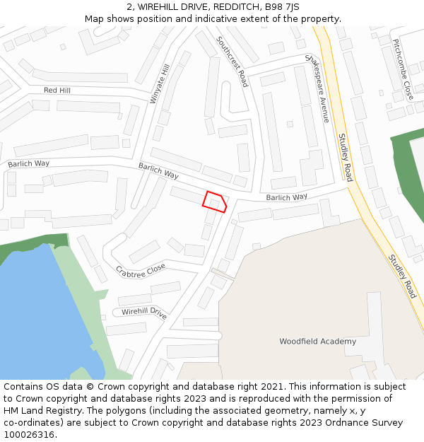 2, WIREHILL DRIVE, REDDITCH, B98 7JS: Location map and indicative extent of plot