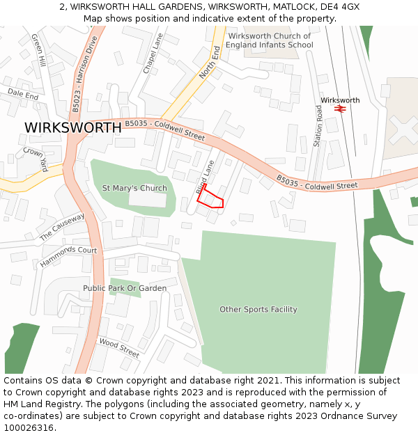 2, WIRKSWORTH HALL GARDENS, WIRKSWORTH, MATLOCK, DE4 4GX: Location map and indicative extent of plot