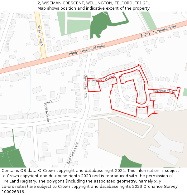 2, WISEMAN CRESCENT, WELLINGTON, TELFORD, TF1 2FL: Location map and indicative extent of plot
