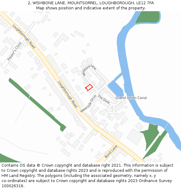 2, WISHBONE LANE, MOUNTSORREL, LOUGHBOROUGH, LE12 7FA: Location map and indicative extent of plot