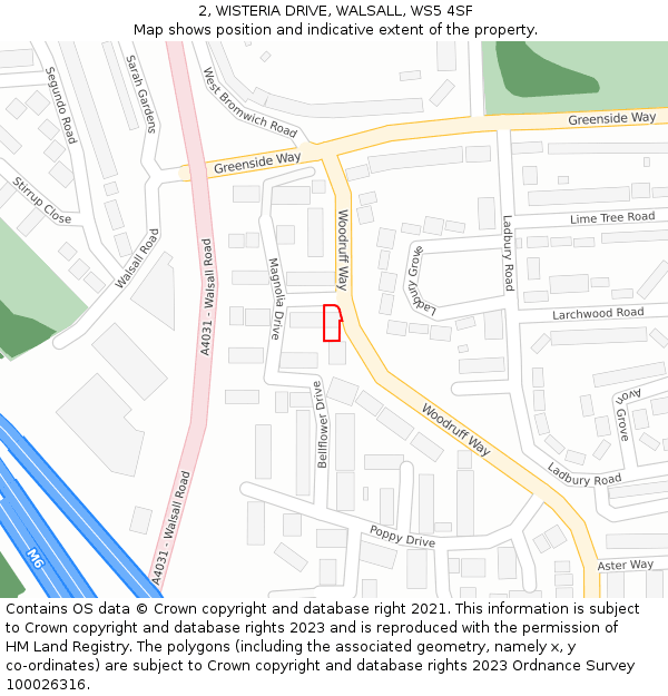 2, WISTERIA DRIVE, WALSALL, WS5 4SF: Location map and indicative extent of plot