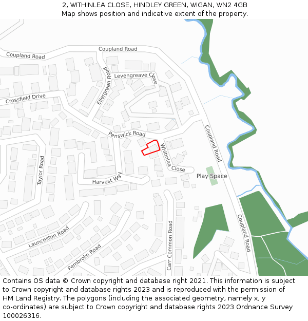 2, WITHINLEA CLOSE, HINDLEY GREEN, WIGAN, WN2 4GB: Location map and indicative extent of plot