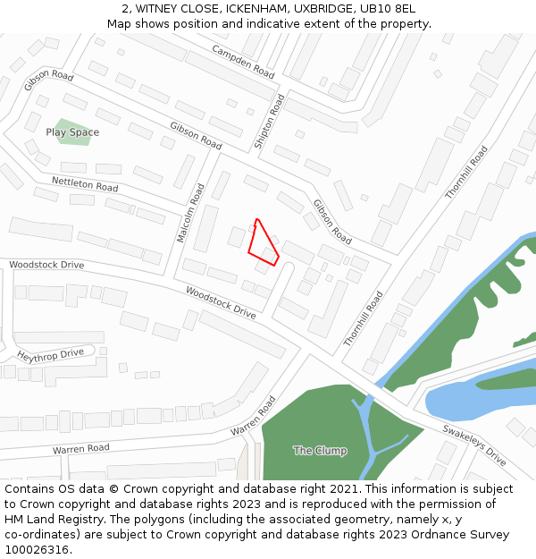 2, WITNEY CLOSE, ICKENHAM, UXBRIDGE, UB10 8EL: Location map and indicative extent of plot