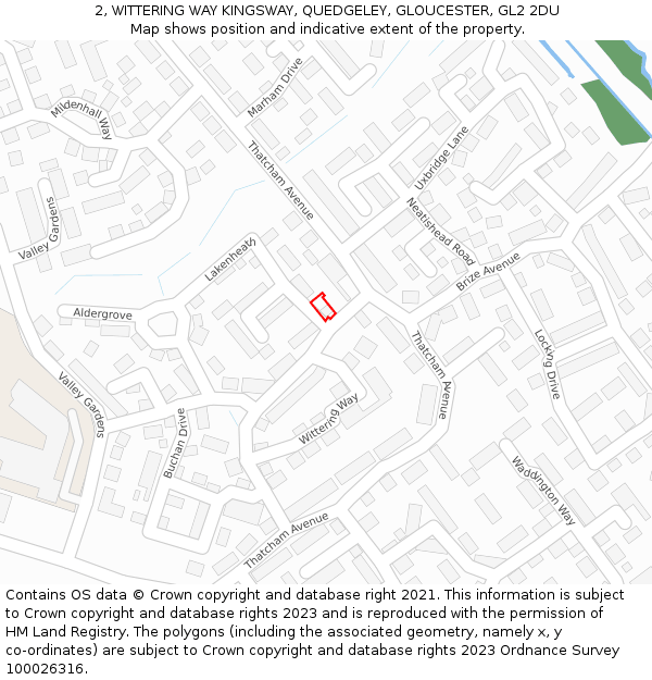 2, WITTERING WAY KINGSWAY, QUEDGELEY, GLOUCESTER, GL2 2DU: Location map and indicative extent of plot