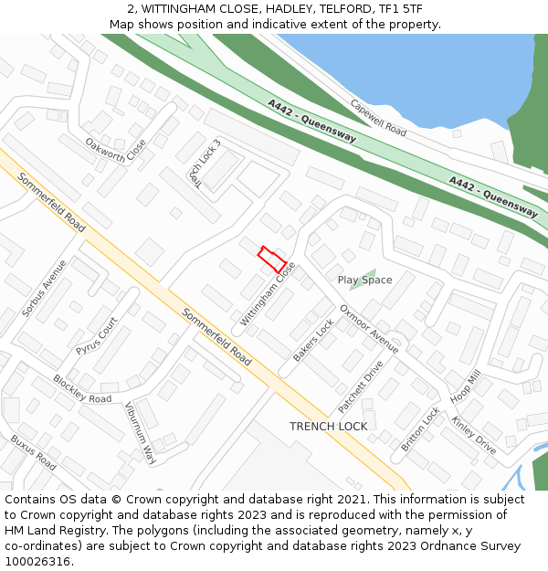 2, WITTINGHAM CLOSE, HADLEY, TELFORD, TF1 5TF: Location map and indicative extent of plot