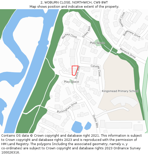 2, WOBURN CLOSE, NORTHWICH, CW9 8WT: Location map and indicative extent of plot