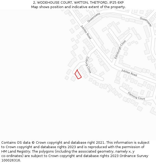 2, WODEHOUSE COURT, WATTON, THETFORD, IP25 6XP: Location map and indicative extent of plot