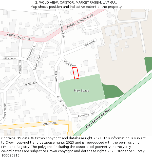 2, WOLD VIEW, CAISTOR, MARKET RASEN, LN7 6UU: Location map and indicative extent of plot