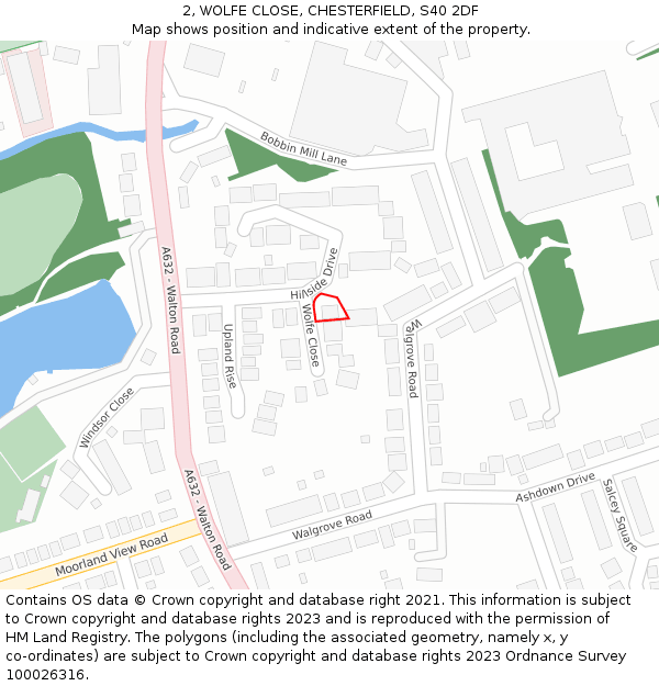 2, WOLFE CLOSE, CHESTERFIELD, S40 2DF: Location map and indicative extent of plot
