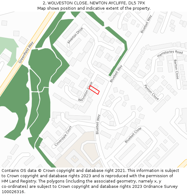 2, WOLVESTON CLOSE, NEWTON AYCLIFFE, DL5 7PX: Location map and indicative extent of plot