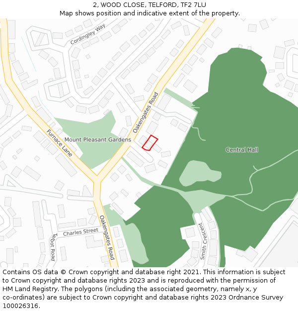 2, WOOD CLOSE, TELFORD, TF2 7LU: Location map and indicative extent of plot