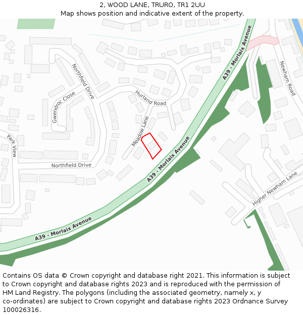 2, WOOD LANE, TRURO, TR1 2UU: Location map and indicative extent of plot