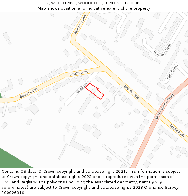 2, WOOD LANE, WOODCOTE, READING, RG8 0PU: Location map and indicative extent of plot