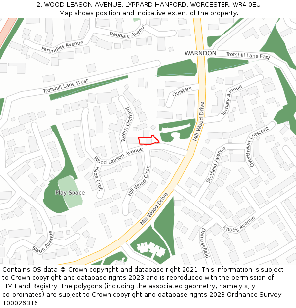 2, WOOD LEASON AVENUE, LYPPARD HANFORD, WORCESTER, WR4 0EU: Location map and indicative extent of plot