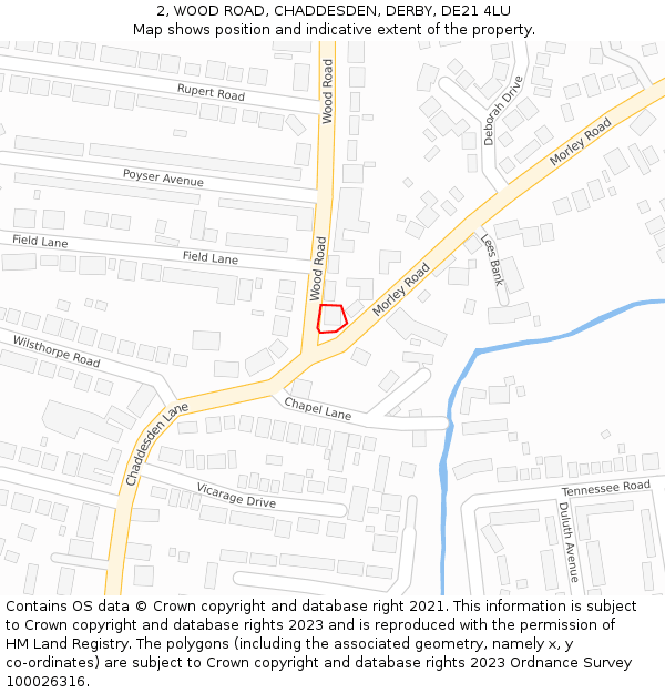 2, WOOD ROAD, CHADDESDEN, DERBY, DE21 4LU: Location map and indicative extent of plot