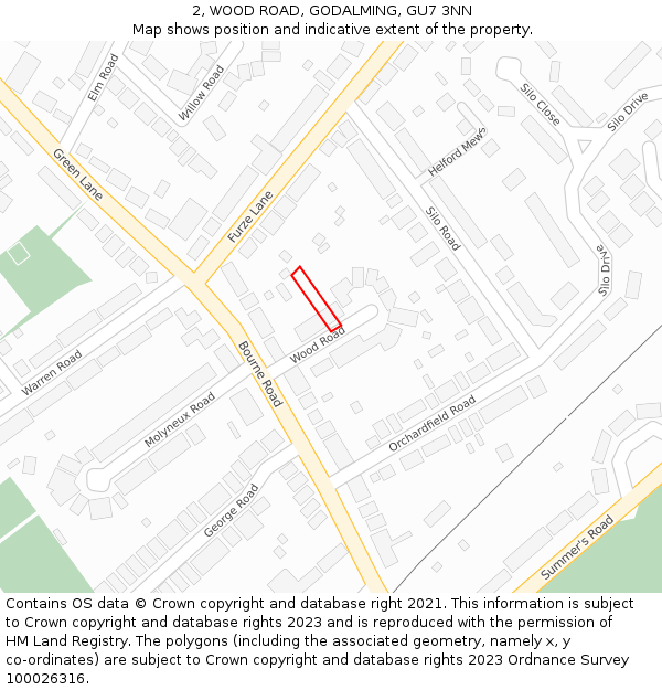 2, WOOD ROAD, GODALMING, GU7 3NN: Location map and indicative extent of plot