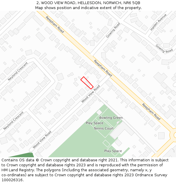 2, WOOD VIEW ROAD, HELLESDON, NORWICH, NR6 5QB: Location map and indicative extent of plot