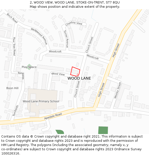 2, WOOD VIEW, WOOD LANE, STOKE-ON-TRENT, ST7 8QU: Location map and indicative extent of plot