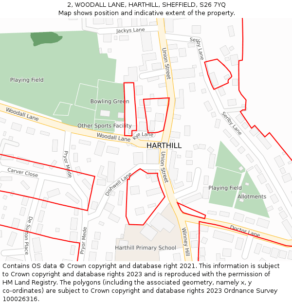 2, WOODALL LANE, HARTHILL, SHEFFIELD, S26 7YQ: Location map and indicative extent of plot