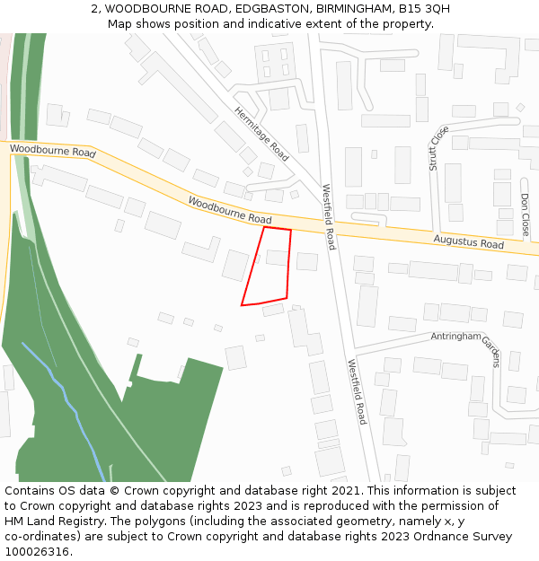 2, WOODBOURNE ROAD, EDGBASTON, BIRMINGHAM, B15 3QH: Location map and indicative extent of plot