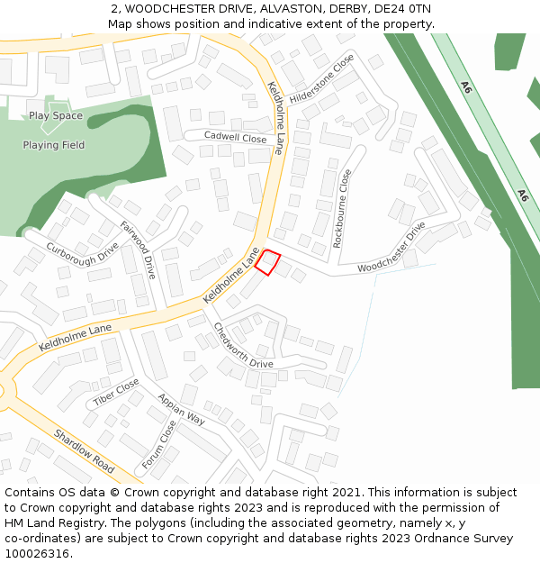 2, WOODCHESTER DRIVE, ALVASTON, DERBY, DE24 0TN: Location map and indicative extent of plot