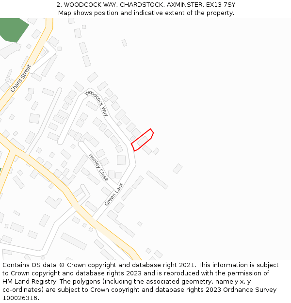 2, WOODCOCK WAY, CHARDSTOCK, AXMINSTER, EX13 7SY: Location map and indicative extent of plot