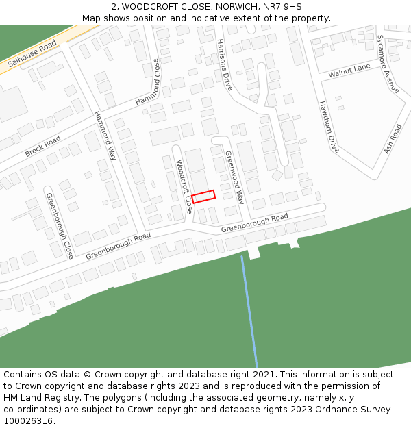 2, WOODCROFT CLOSE, NORWICH, NR7 9HS: Location map and indicative extent of plot