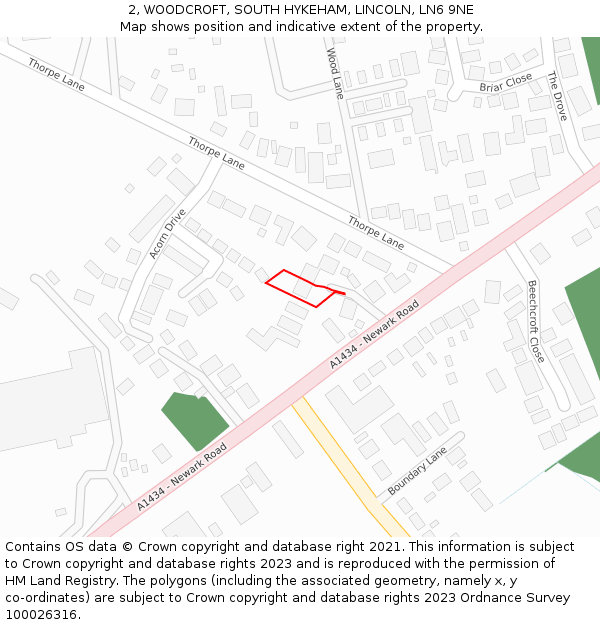 2, WOODCROFT, SOUTH HYKEHAM, LINCOLN, LN6 9NE: Location map and indicative extent of plot