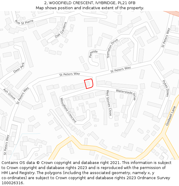 2, WOODFIELD CRESCENT, IVYBRIDGE, PL21 0FB: Location map and indicative extent of plot