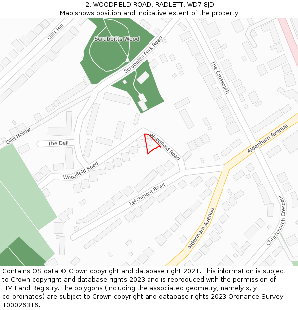 2, WOODFIELD ROAD, RADLETT, WD7 8JD: Location map and indicative extent of plot