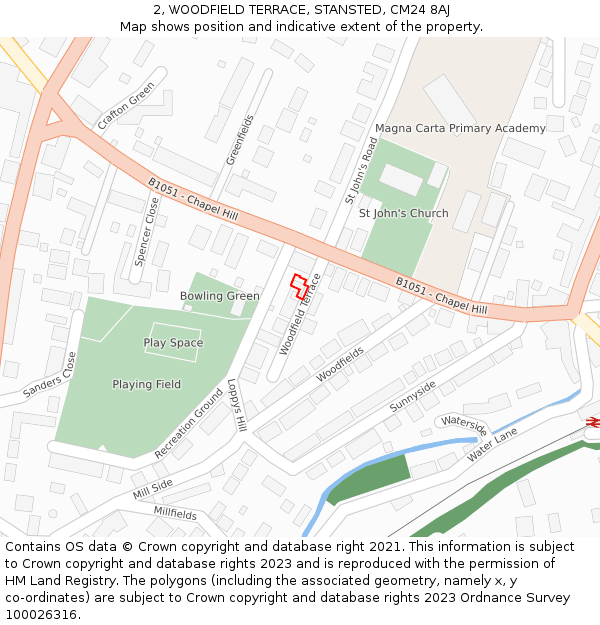 2, WOODFIELD TERRACE, STANSTED, CM24 8AJ: Location map and indicative extent of plot