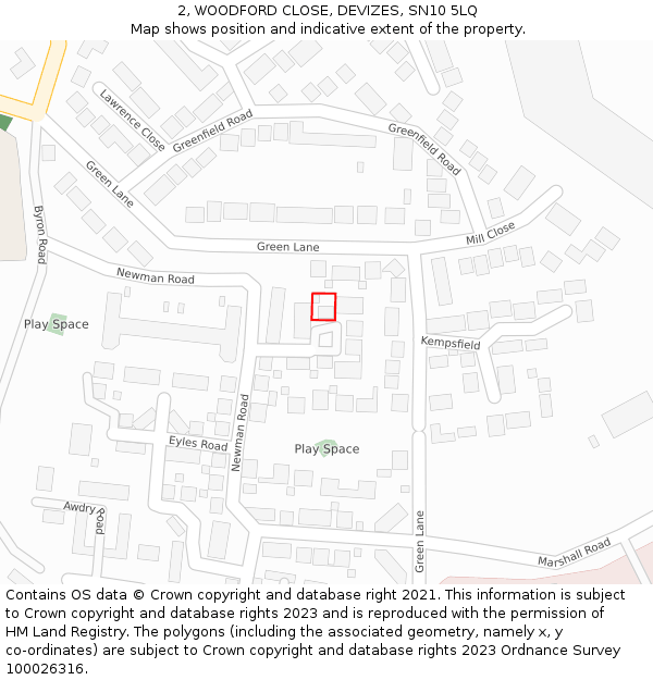 2, WOODFORD CLOSE, DEVIZES, SN10 5LQ: Location map and indicative extent of plot