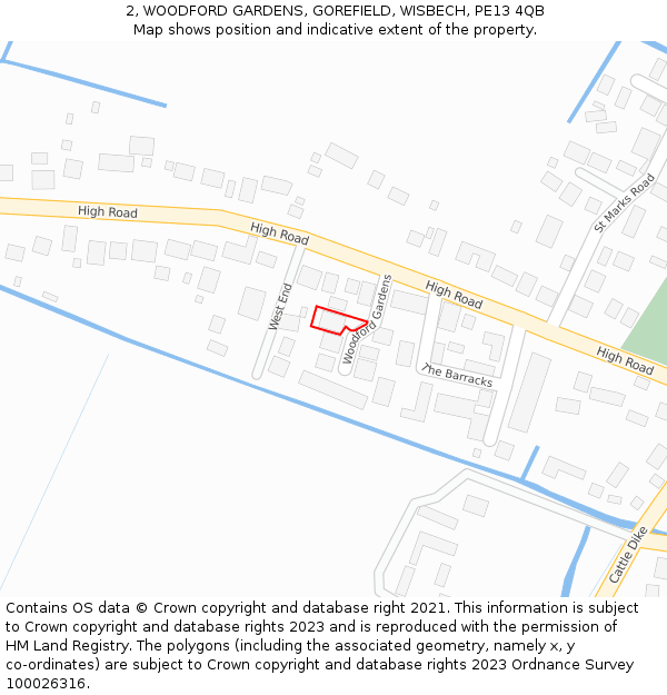 2, WOODFORD GARDENS, GOREFIELD, WISBECH, PE13 4QB: Location map and indicative extent of plot