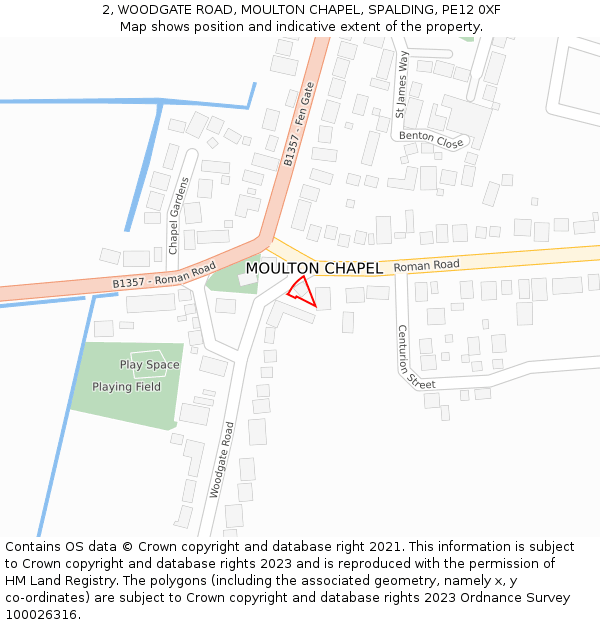 2, WOODGATE ROAD, MOULTON CHAPEL, SPALDING, PE12 0XF: Location map and indicative extent of plot