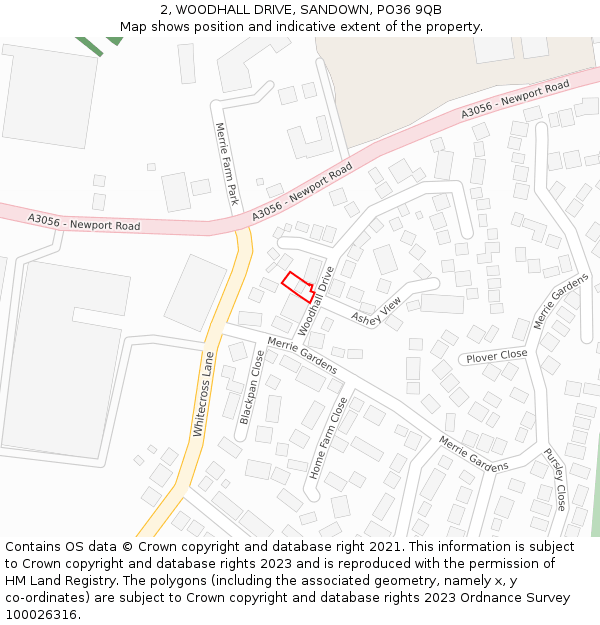 2, WOODHALL DRIVE, SANDOWN, PO36 9QB: Location map and indicative extent of plot