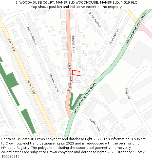 2, WOODHOUSE COURT, MANSFIELD WOODHOUSE, MANSFIELD, NG19 9LQ: Location map and indicative extent of plot