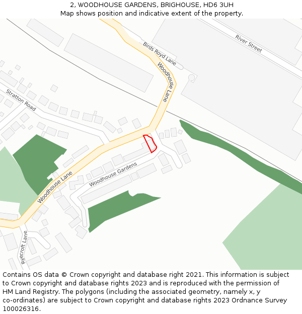 2, WOODHOUSE GARDENS, BRIGHOUSE, HD6 3UH: Location map and indicative extent of plot