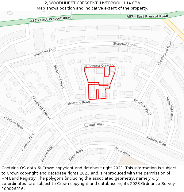 2, WOODHURST CRESCENT, LIVERPOOL, L14 0BA: Location map and indicative extent of plot