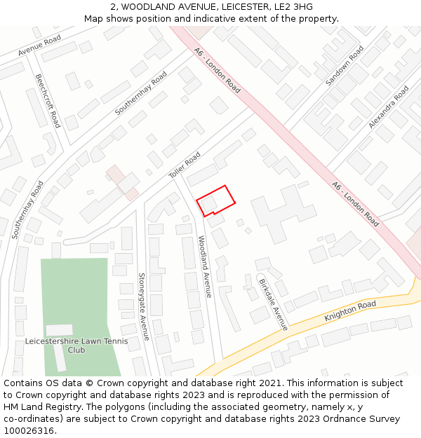 2, WOODLAND AVENUE, LEICESTER, LE2 3HG: Location map and indicative extent of plot