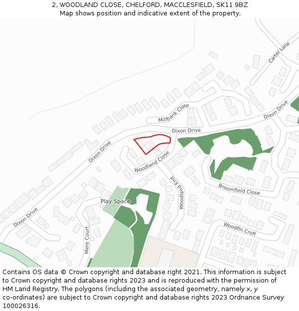 2, WOODLAND CLOSE, CHELFORD, MACCLESFIELD, SK11 9BZ: Location map and indicative extent of plot