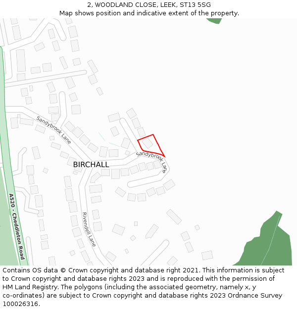 2, WOODLAND CLOSE, LEEK, ST13 5SG: Location map and indicative extent of plot