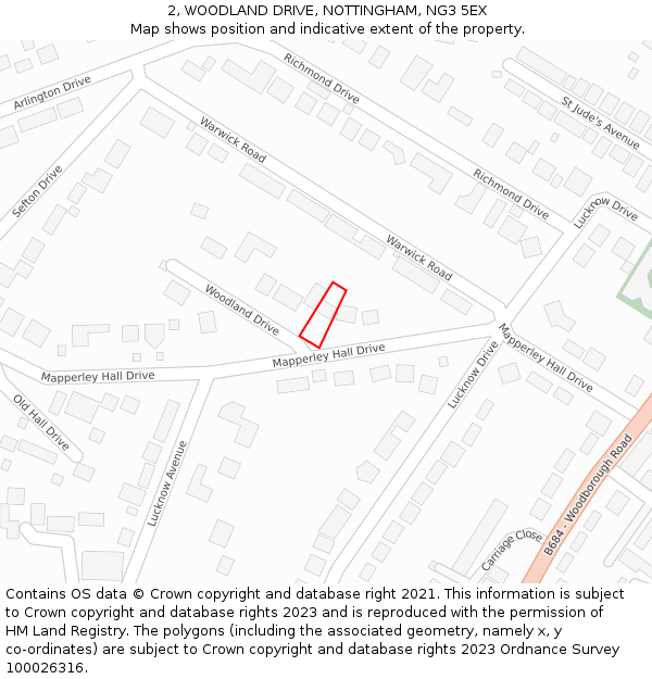 2, WOODLAND DRIVE, NOTTINGHAM, NG3 5EX: Location map and indicative extent of plot