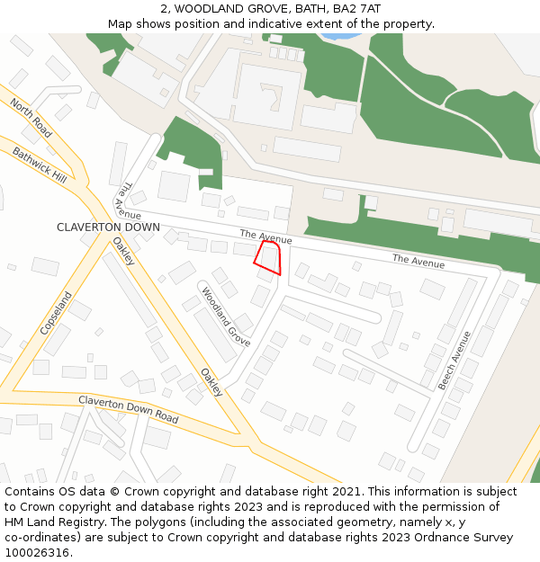 2, WOODLAND GROVE, BATH, BA2 7AT: Location map and indicative extent of plot