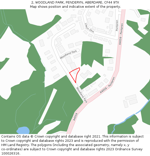 2, WOODLAND PARK, PENDERYN, ABERDARE, CF44 9TX: Location map and indicative extent of plot