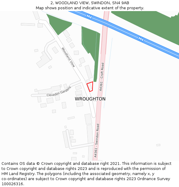 2, WOODLAND VIEW, SWINDON, SN4 9AB: Location map and indicative extent of plot