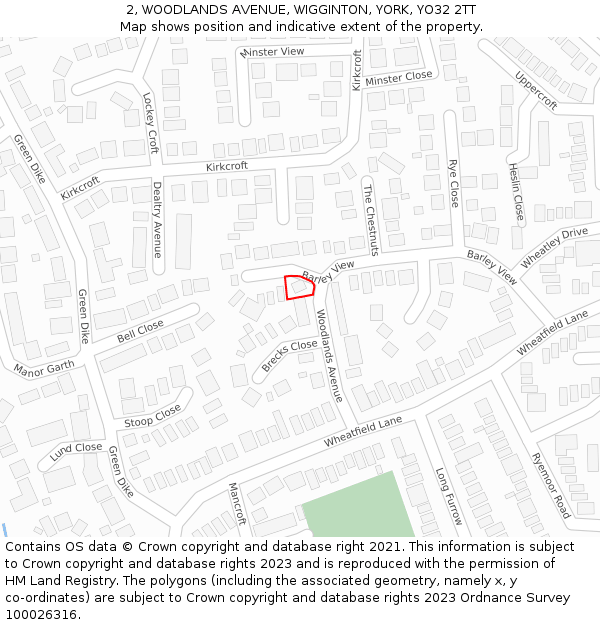 2, WOODLANDS AVENUE, WIGGINTON, YORK, YO32 2TT: Location map and indicative extent of plot