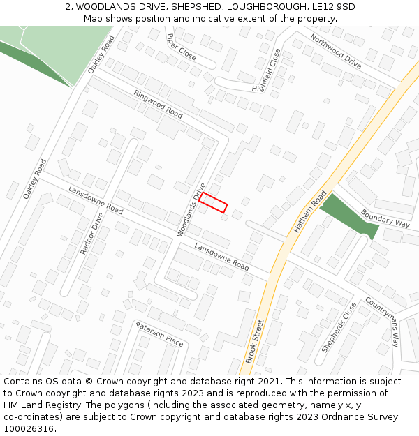 2, WOODLANDS DRIVE, SHEPSHED, LOUGHBOROUGH, LE12 9SD: Location map and indicative extent of plot