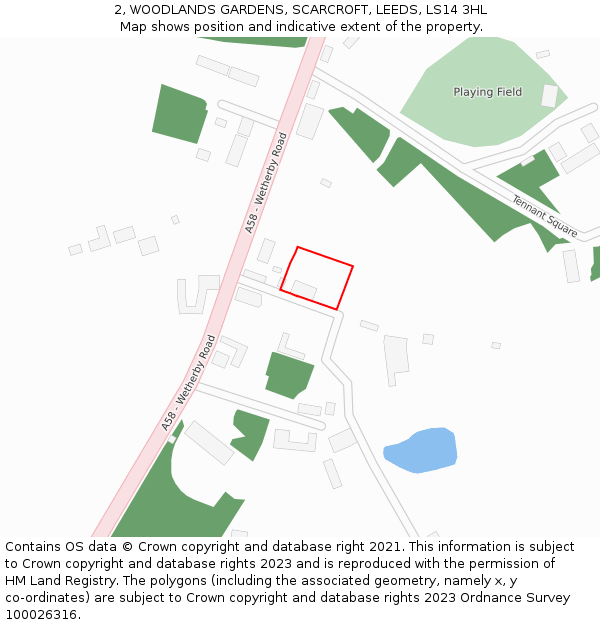 2, WOODLANDS GARDENS, SCARCROFT, LEEDS, LS14 3HL: Location map and indicative extent of plot